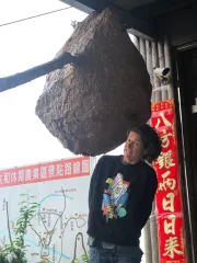 Bohunka z Čjaových Bedýnek před čajovnou na Taiwanu, kde je u vstupu obří sršní hnízdo - prázdné