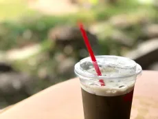 Ochutnávka ledového práškového čaje z praženého oolongu aka Matcha Dong ding oolong na severu Thajska - detail