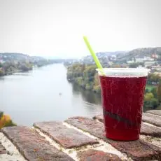 Jeden z nejoblíbenějších ice tea z Blueberry bliss, který podávám na Čajobaru - výhled na Vltavu z Vyšehradu